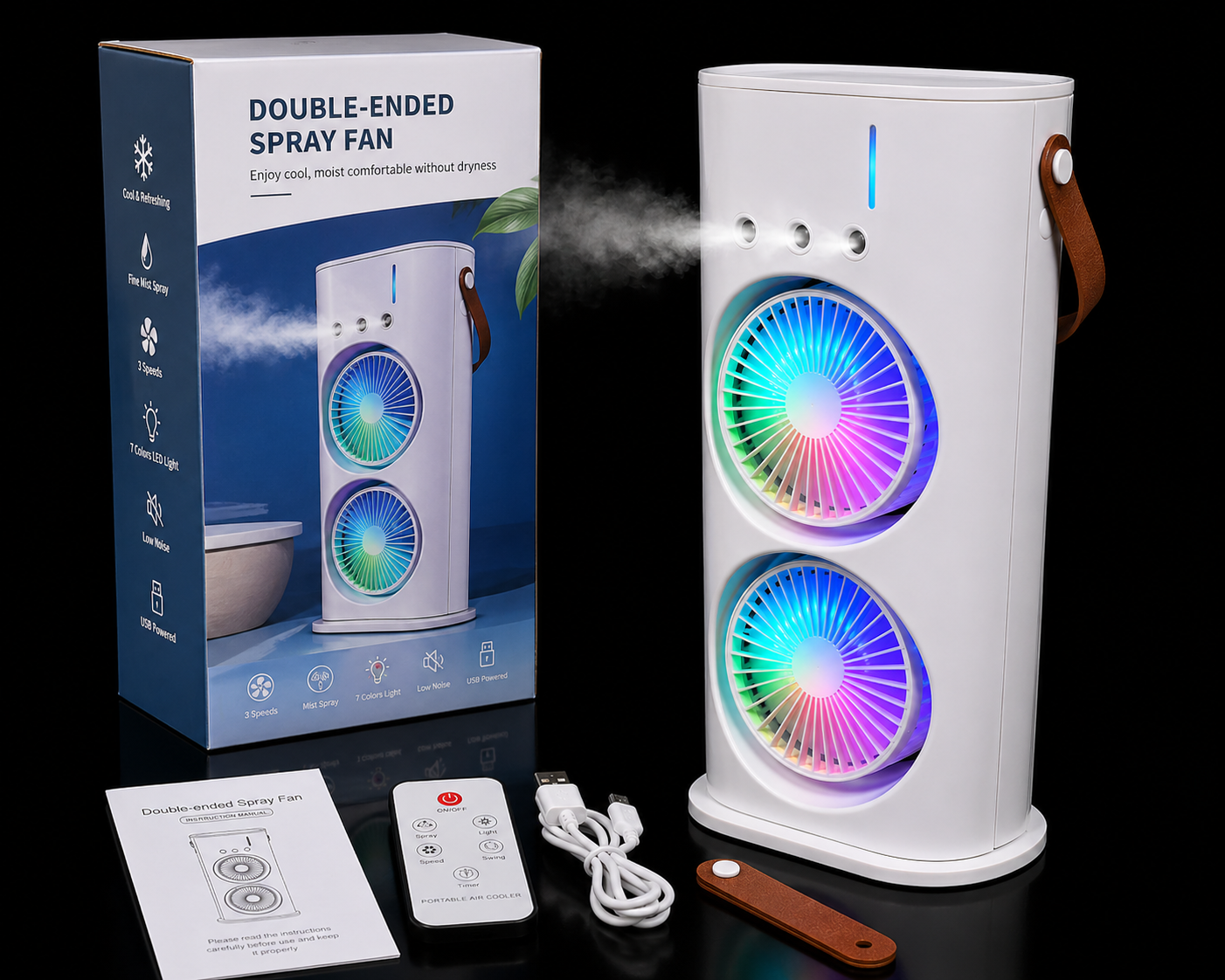 Dual Fan Air Cooler with Mist & RGB Light